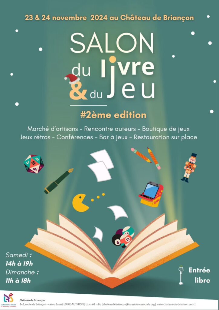 Affiche salon du livre et du jeu 2ème édition au Château de Briançon 23 et 24 novembre 2024